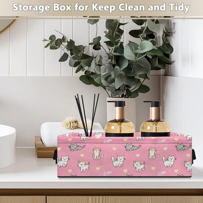 Cute Cat Toilet Paper Storage Basket for Shelf,Heart Toilet Paper Organizer for Bathroom Pink Toilet Paper Bin with Handle for Bedroom Toilet Paper Caddy for Living Room