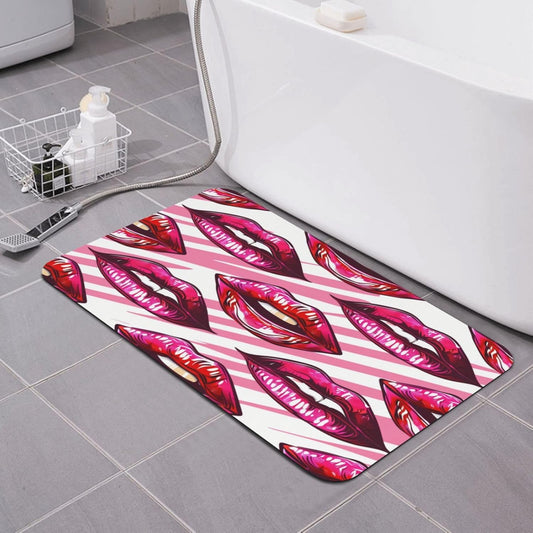 Pink Mouth Stripes Absorbent Bath Mat Non Slip Washable Doormat 19.7x31.5 in Quick Dry Shower Mat Thin Floor Rug for Bathroom Kitchen Entryway