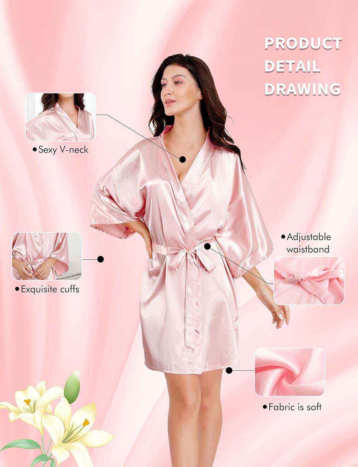 EPLAZA Women Floral Satin Robe Bridal Dressing Gown Wedding Bride Bridesmaid Kimono Sleepwear
