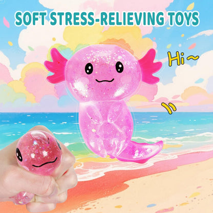 Axolotl Squishy Stress Relief Toy Glitter Fidget Toys Cute Malt Sugar Axolotl Toy Fidget Toys Adults Fidget Toy for Kids Youth Adult, Party Favors Anxiety Relief Squishy Toys(Pink)