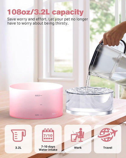 Pink Cat Water Fountain: Cat Fountain Super Silent Pet Water Fountain | 108oz/3.2L Water Fountains for Cats Indoor - Faucet Cat Fountain - Quiet Water Pump - Suitable for Cats and Dogs - BEMOONY
