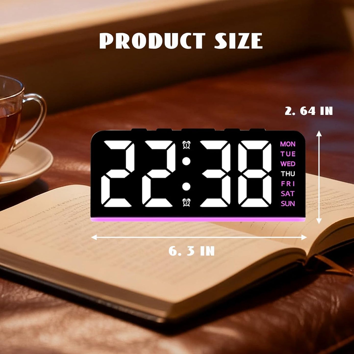 Digital Alarm Clocks, Rectangular LED Alarm Clock, Small Modern Table Clock with Night Lights, Four Adjustable Brightness Levels, Bedside Clock with Week Display for Bedroom Office Living Room (Pink)
