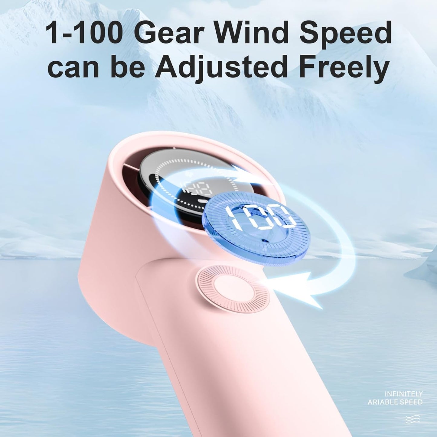 Portable Handheld Turbo Fan with 3600mAh USB Rechargeable Battery, 100-Speeds, 26H Max Cooling Time, Mini Fan Handheld Personal Fans Small Essentials for Women Beach Travel Vacation (Pink)