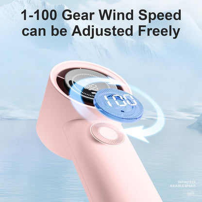 Portable Handheld Turbo Fan with 3600mAh USB Rechargeable Battery, 100-Speeds, 26H Max Cooling Time, Mini Fan Handheld Personal Fans Small Essentials for Women Beach Travel Vacation (Pink)