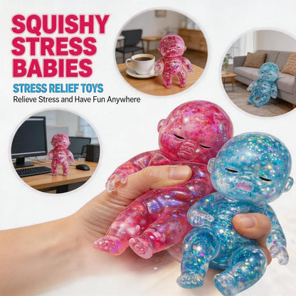 Glitter Doll Squishies Stress Ball, Squishy Babies Sensory Fidget for Stress Relief, Soft Cute Squeeze, Portable Desk Decor & Relaxing Gift for Adults (Pink)