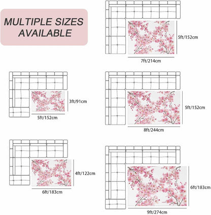 Outdoor Rug 6' x 9', Spring Peach Flowers Large Carpet Area Rugs for Patio, RV, Deck, Pink Botanical Floral Leaves Branch Water Absorption Camping Rug, Lightweight Washable Rugs Runner