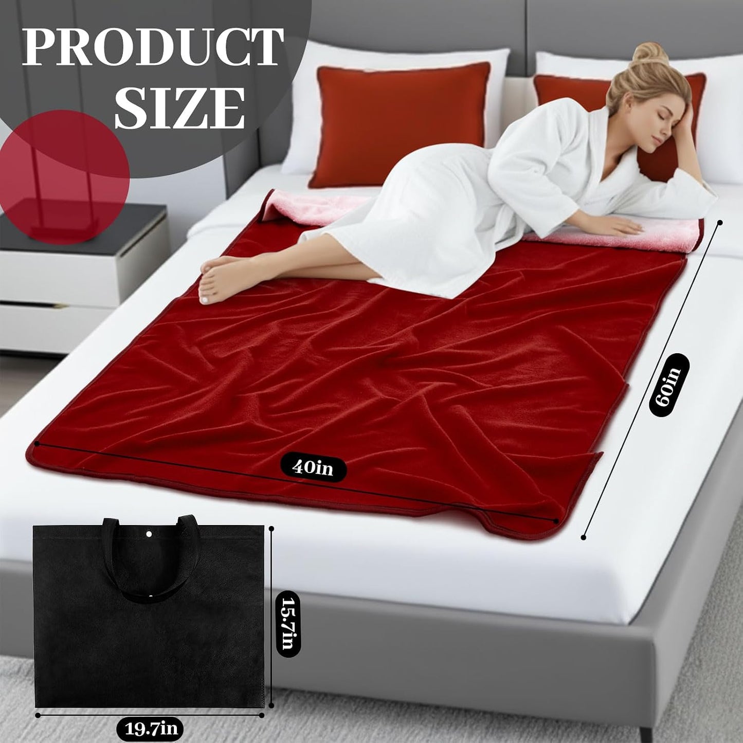 Tisancy Waterproof Blanket for Bed Couch Sofa, 40''x60'' Reversible & Washable, Fleece and Flannel Waterproof Mat, Water Resistant Bed Cover, Leakproof Mattress Protector(Light Pink/red)