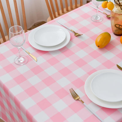 Pink Gingham Tablecloth Rectangle Table 60" X 120" - Oblong Polyester Pink and White Checkered Plaid Table Cover Reusable Water Resistant for Spring Valentine Summer Holiday Picnic Dinner Décor