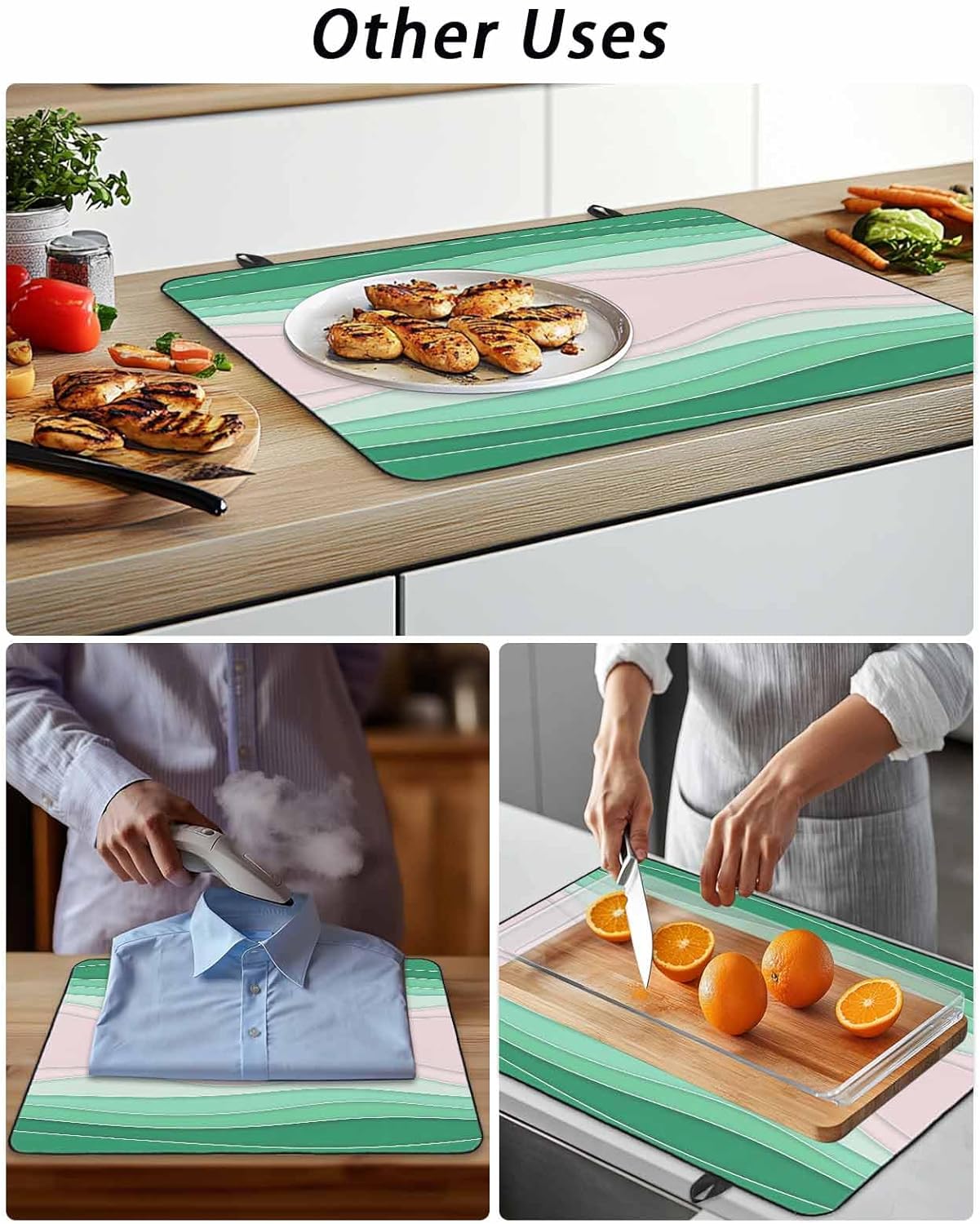 Stove Top Covers for Electric Stove, Green Stripes Induction Cooktop Cover Protector, Light Pink Ombre Simple Abstract Lines Range Mat for Glass Top Stove, Dish Drying Mat Kitchen Countertop, 28"x20"