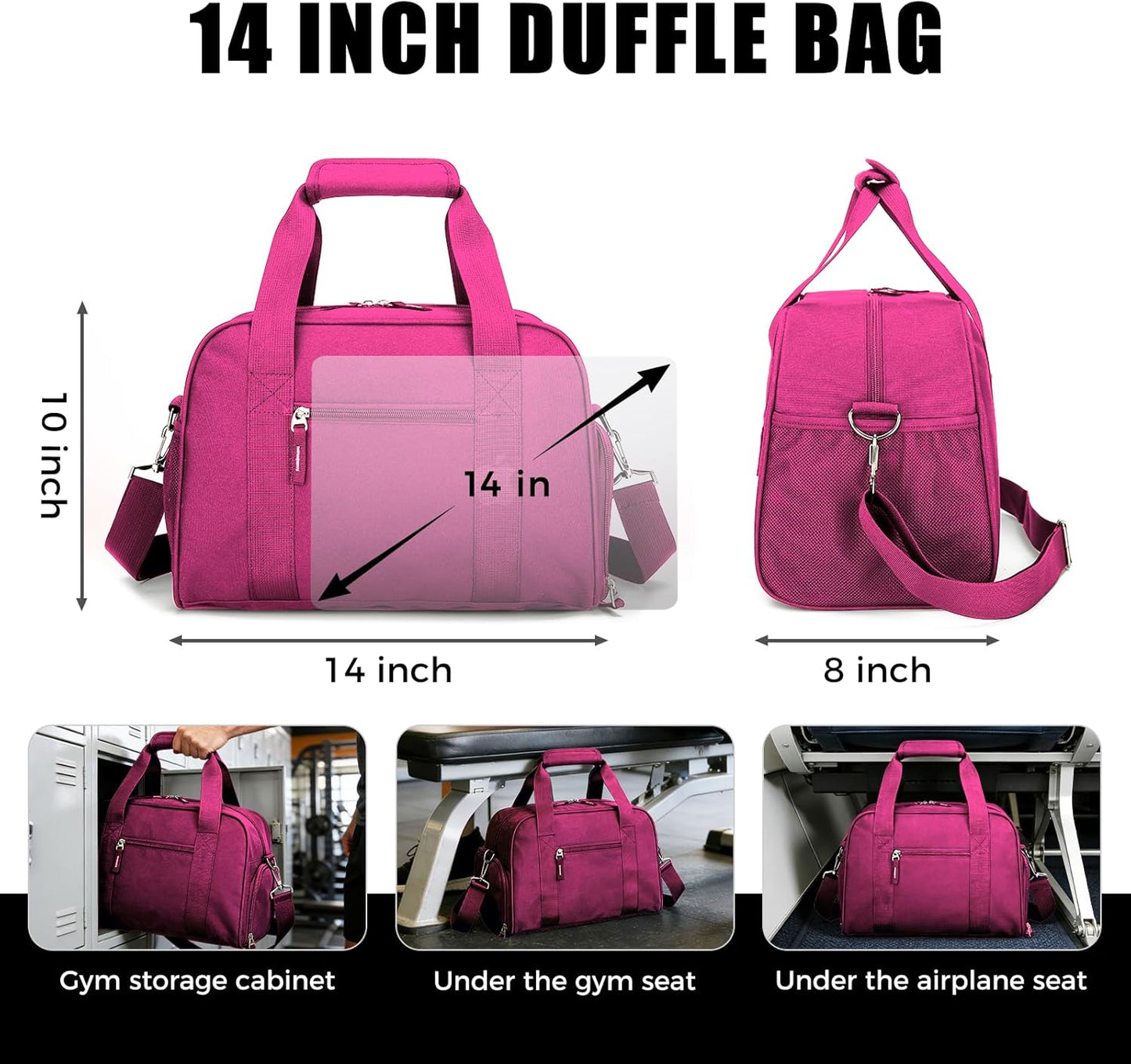 SeaRock 14 inch Small Gym Bag for Men & Women, Mini Duffle Bag with Shoe Compartment, Carry On Duffel Bag for Travel Sports, Rose Pink