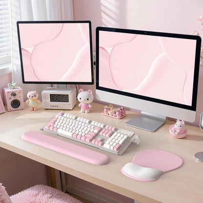 iCasso Keyboard Wrist Rest, Blush Pink Ergonomic Mouse Pad with Wrist Support,Acrylic Clear Keyboard Stand for Desktop,Non-Slip Mousepad Set for Office Home Gaming