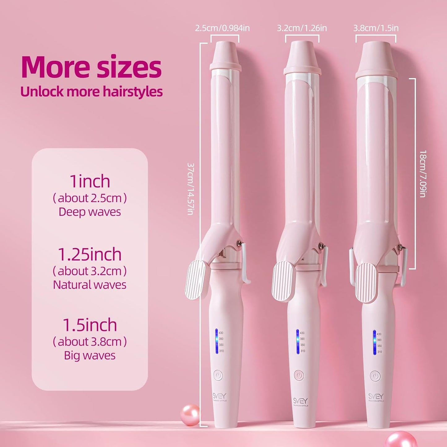 SVEY Double Ceramic 1 1/4 Inch Curling Iron, 1.25 Inch Barrel for Loose Curls, Hair Curler for Medium and Long Hair, Pink.