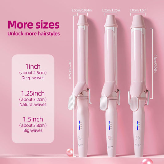 SVEY Double Ceramic 1 1/4 Inch Curling Iron, 1.25 Inch Barrel for Loose Curls, Hair Curler for Medium and Long Hair, Pink.