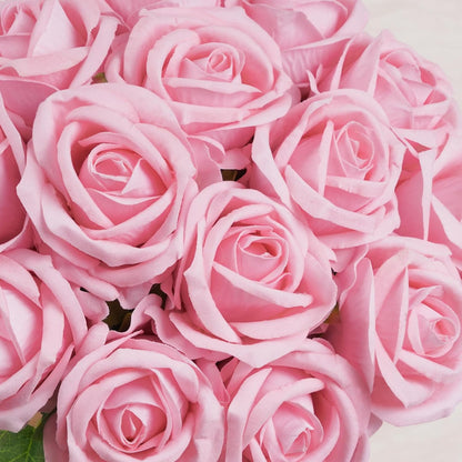50 Pcs Pink Roses Artificial Flowers, Real Touch Velvet Roses Bouquet Fake Flowers Bulk, Artificial Roses with Long Stems for Birthday Gift Women Mom DIY Bridal Wedding Centerpiece Decorations