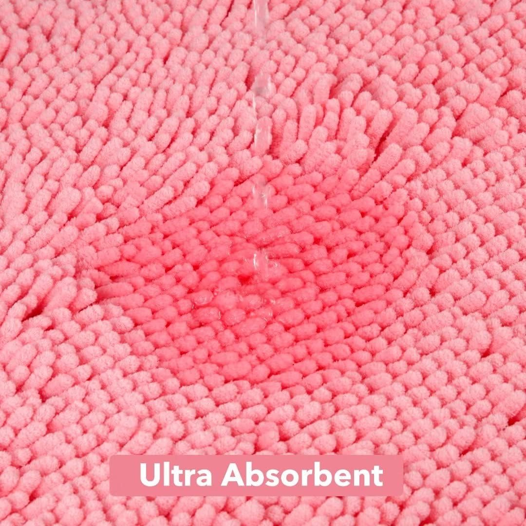 Yeaban Pink Bathroom Rugs 17"x24",Chenille Bath Mats,Absorbent and Washable Bath Rug Non-Slip, Extra Soft Rugs for Bathroom Floor,Tub,Shower and Sink