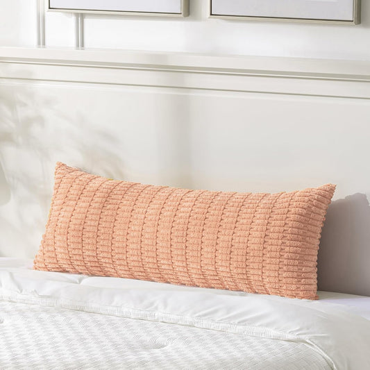 Fancy Homi Decorative Throw Pillow Covers for Bed Couch Bedroom Bench, Soft Corduroy Solid Pillow Case, Rustic Farmhouse Boho Room Decor,54" x 20" (Pack of 1),Peach