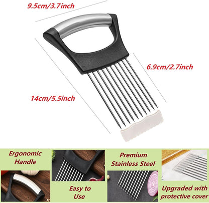 Upgraded Stainless Steel Lemon Slicer Onion Cutter, Onion Holder for Slicing, Vegetable Cutter Kitchen Chopper Slicing Assistant Tool for Potato and Tomato Avocados Eggs Meat (1, Pink)