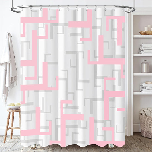 BTTN Stall Fabric Shower Curtain, 36x72 Inches Small Geometric Cloth Shower Curtain Set with 6 Plastic Hooks, Narrow Hotel Spa Half Neutral Modern Simple Polyester Shower Curtains for Bathroom, Pink