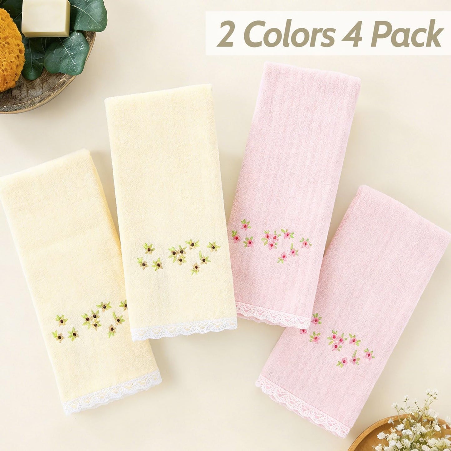 Jacquotha Hand Towels for Bathroom (Pink & Cream) – Soft Cotton, 13x29 Inches, Embroidered Flowers, 4 Pack Decorative Towels for Spring Kitchen Decor
