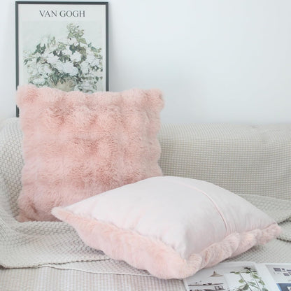 NIULAA Soft Fluffy Faux Fur Throw Pillow Covers 18x18 Blush Pink Set of 2 Luxury Thick Plush Cute Decorative Pillowcases for Sofa Couch Living Room