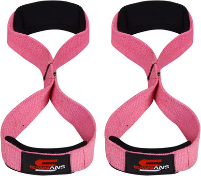SAWANS Lifting Straps Padded Grip Figure 8 Wrist Straps Weight Heavy Duty Double Loop Bodybuilding Training Gym Straps Hand Bar Non Slip Deadlift Support Strong Cuffs Powerlifting