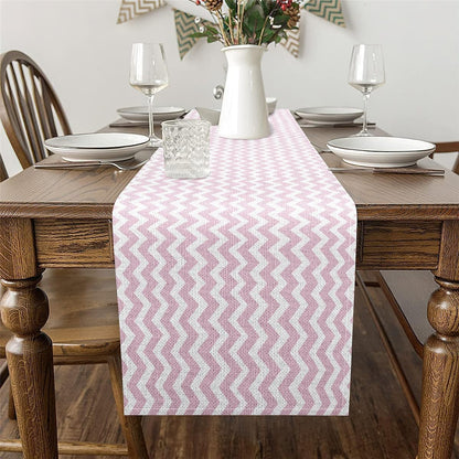Feelyou Light Pink Geometric Stripes Table Runner Plaid Kitchen Dining Decoration for Home Party 13x60 Inch Light Pink Home Decor for Living Room Dresser Scarfs for Bedroom White Ocean Weave
