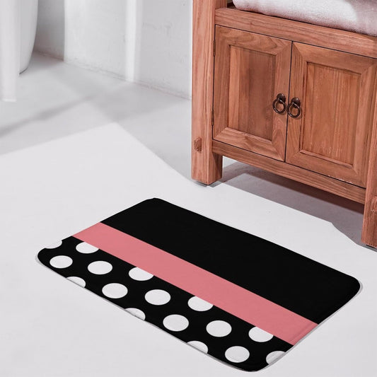Pink Stripe Black White Polka Dot Bathroom Rug, Non Slip & Soft Absorbent Bath Mat Carpets for Bathroom 16" x 24"