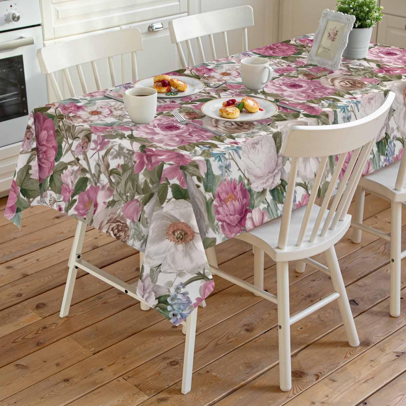 Light Pink Spring Floral Rectangle Tablecloth Waterproof & Stainproof Tablecloths, Vintage Summer Botanical Wipeable Table Cloth for Round/Rectangle/Oval/Square/Dining/Party/Wedding, 60x120