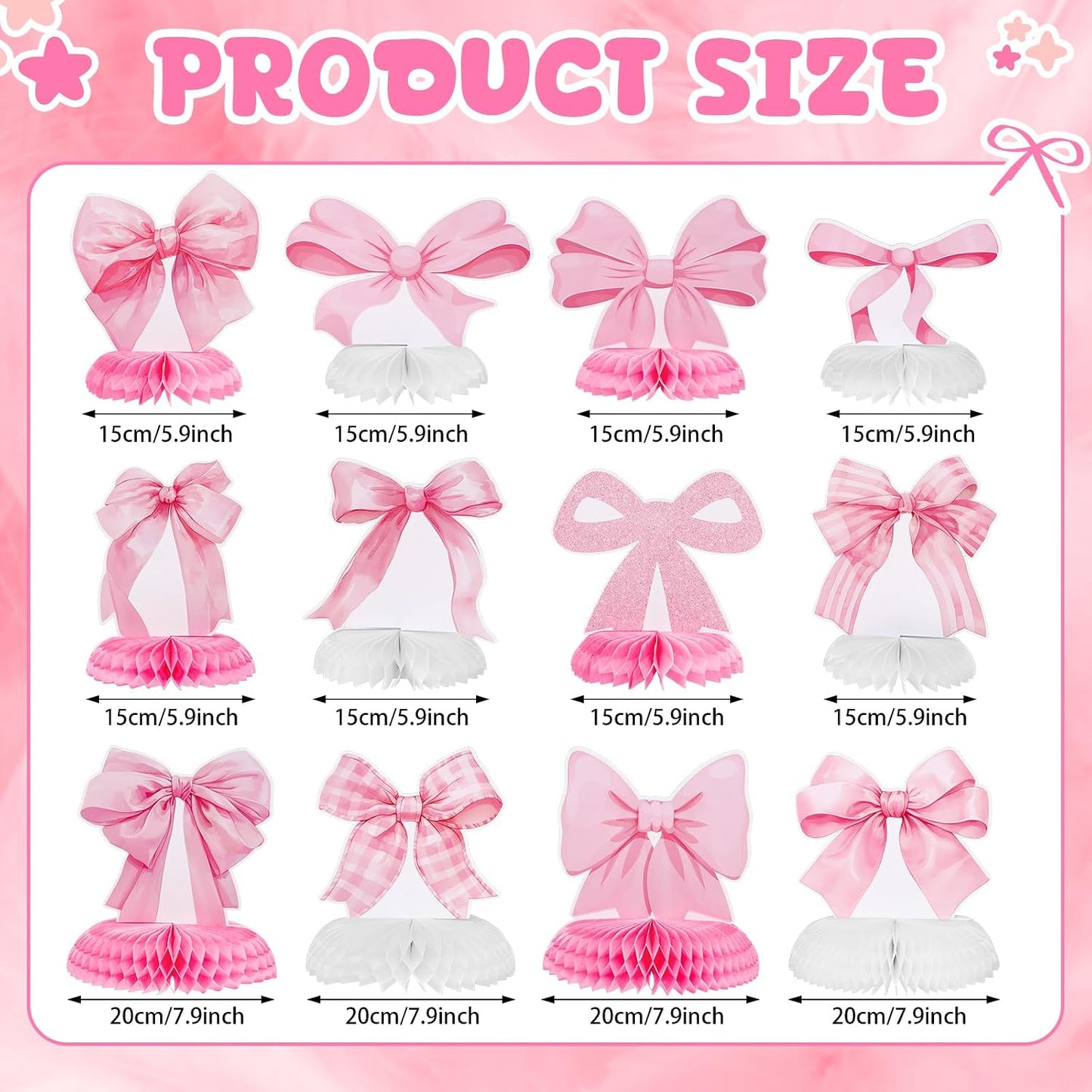 12 Pcs Pink Bow Party Honeycomb Centerpieces Pink Bow Table Centerpieces Coquette Theme Birthday Decorations Bow Party Decorations for Birthday Bachelorette Wedding Mothers Day Party Supplies