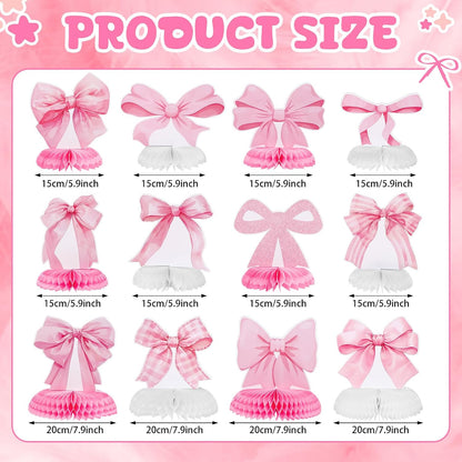 12 Pcs Pink Bow Party Honeycomb Centerpieces Pink Bow Table Centerpieces Coquette Theme Birthday Decorations Bow Party Decorations for Birthday Bachelorette Wedding Mothers Day Party Supplies