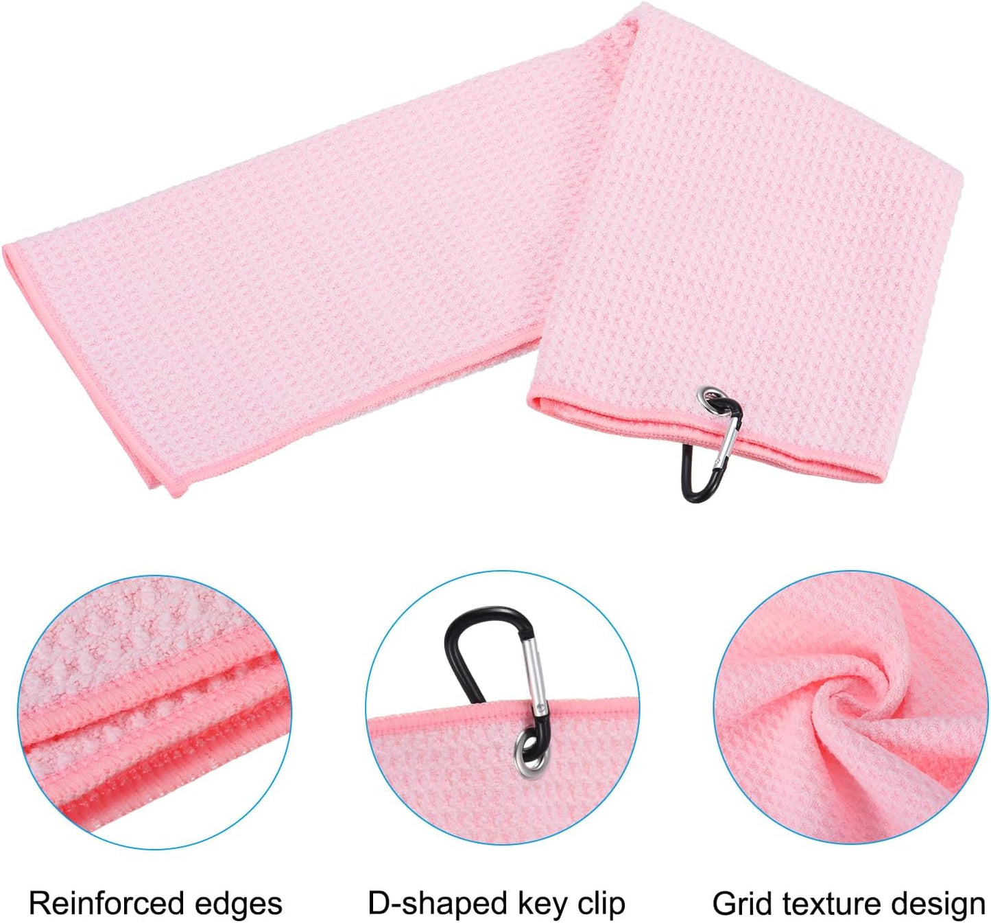 PATIKIL 20"x16" Tri-Fold Golf Towels, Waffle Pattern Towels Soft Fiber Strong Water Absorption with D Clip for Golf Lovers, Pink