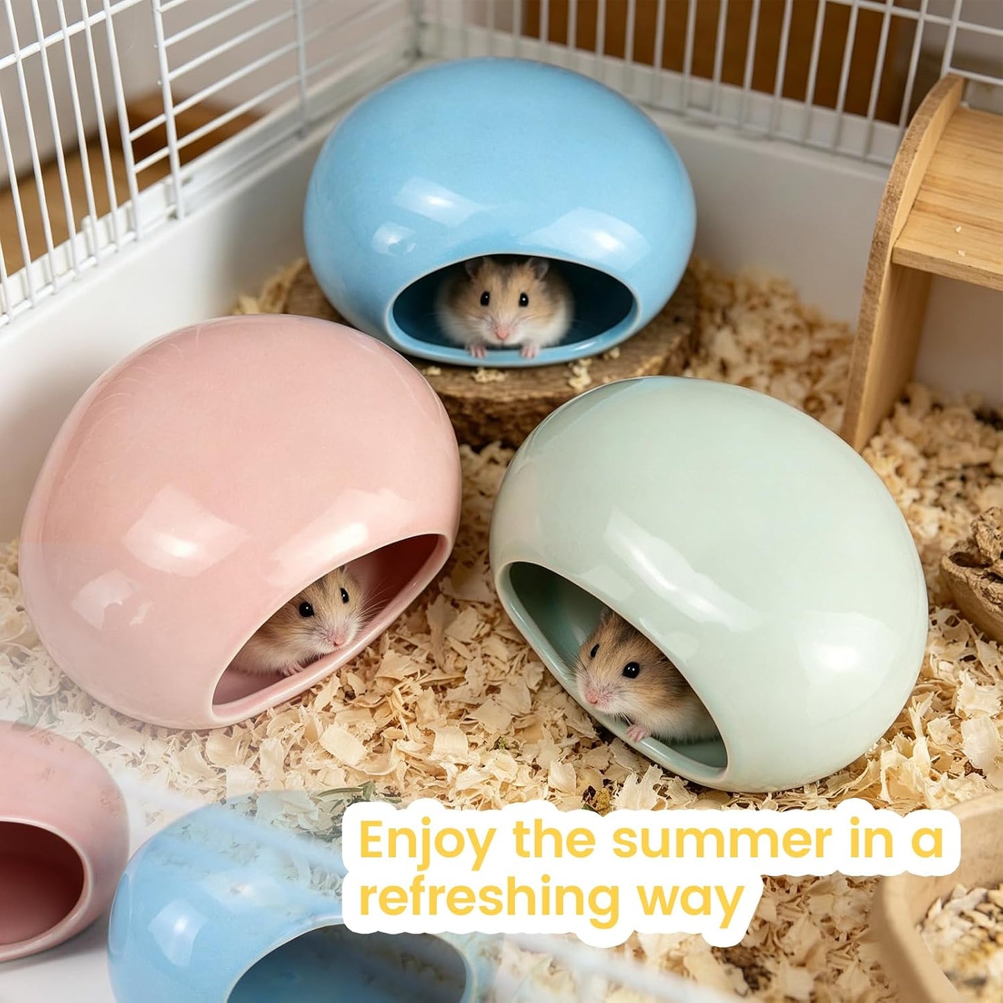 Ceramic Hamster Hideout, Cooling Hamster House All-Season Small Animal Cave, Easy to Clean Cave for Dwarf Hamsters, Gerbils, Mice (Pink)