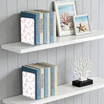 Light Pink Small Floral 2 Bookends Book Ends for Shelves Heavy Books Stopper Decorative Acrylic Non-Slip 1 Pair