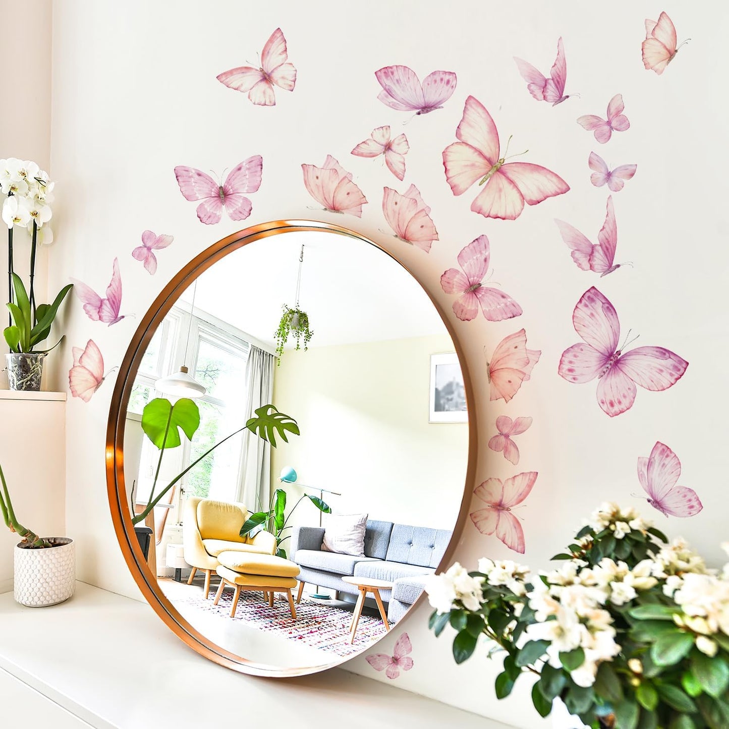 Watercolor Butterfly Wall Decals Peel and Stick, Wall Stickers for Girls Room, Pink Butterfly
