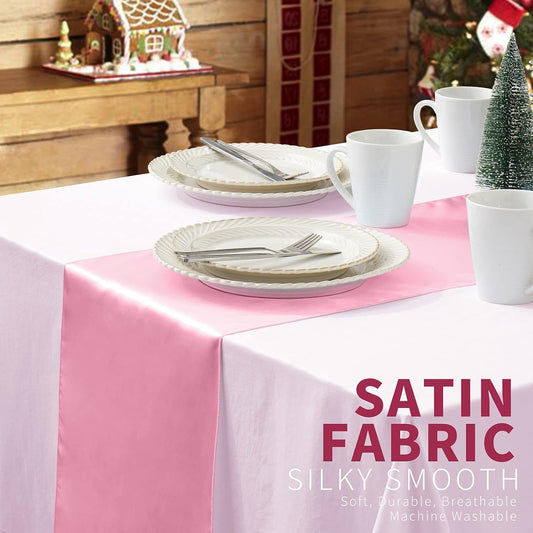 12 Pack Pink Satin Table Runners, 13 x 72 Inches Silky Short Table Runner Decor, Bright Smooth Luxury Party Table Runner Decorations for Birthday Holiday Banquet