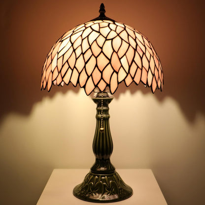 Tiffany Lamp Stained Glass Table Lamps Pink Leaf Style Desk Lamp12X12X18.5 Inch Bronze Ceramic Base Reading Light Suitable for Bedside Bedroom Living Room Dining Room Office