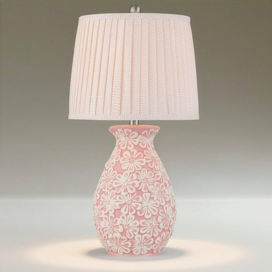 360 Lighting Buttercup 25" High Mid-Century Modern Country Cottage Ceramic 3-Way Table Lamp Pink and White Flowers Ceramic Fabric Shade Living Room Bedroom Bedside Nightstand House Office Home