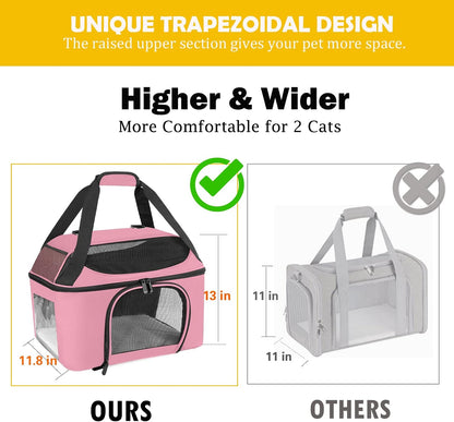 Cat Carrier Backpack Pet Carrier for Cats & Small Dogs Under 20 lbs TSA Airline Approved Soft Sided Collapsible Travel Carrier with Ventilation Windows, Pink