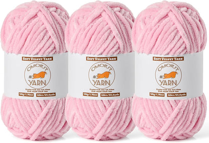 3 Pack Peach Pink Fluffy Velvet Yarn for Crocheting, Chunky Chenille Baby Blanket Yarn for Crochet, Soft Fuzzy Puzzle Yarn for Knitting, (50g/1.77oz Each) Bulky Thick Amigurumi Crochet Yarns