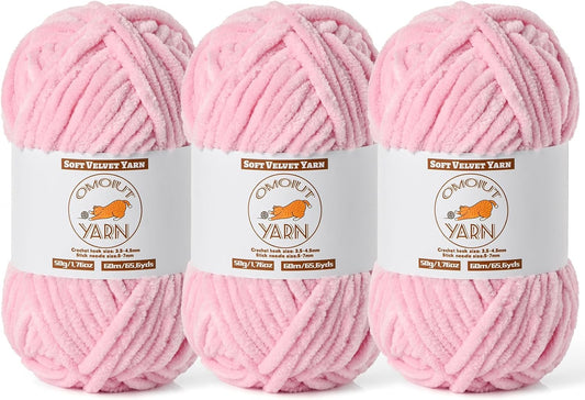 3 Pack Peach Pink Fluffy Velvet Yarn for Crocheting, Chunky Chenille Baby Blanket Yarn for Crochet, Soft Fuzzy Puzzle Yarn for Knitting, (50g/1.77oz Each) Bulky Thick Amigurumi Crochet Yarns