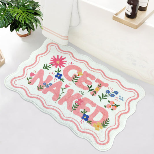 SHIYUE Cute Get Naked Flower Bath Mat，Ultra Soft and Fluffy Microfiber Water Absorption Non Slip Mat for Bedroom Kitchen Bathroom Rug(18"×26" Pink)