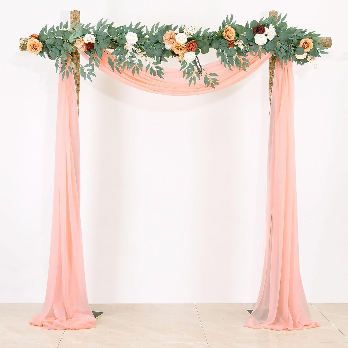 BOYOUTH Pale Peach Voile Swag Scarf Valances Curtains,Long Sheer Chiffon Fabric Backdrop Curtains Scarves for Wedding Arch Draping,Party Outdoor Decor,30 by 118 Inches,1 Panel