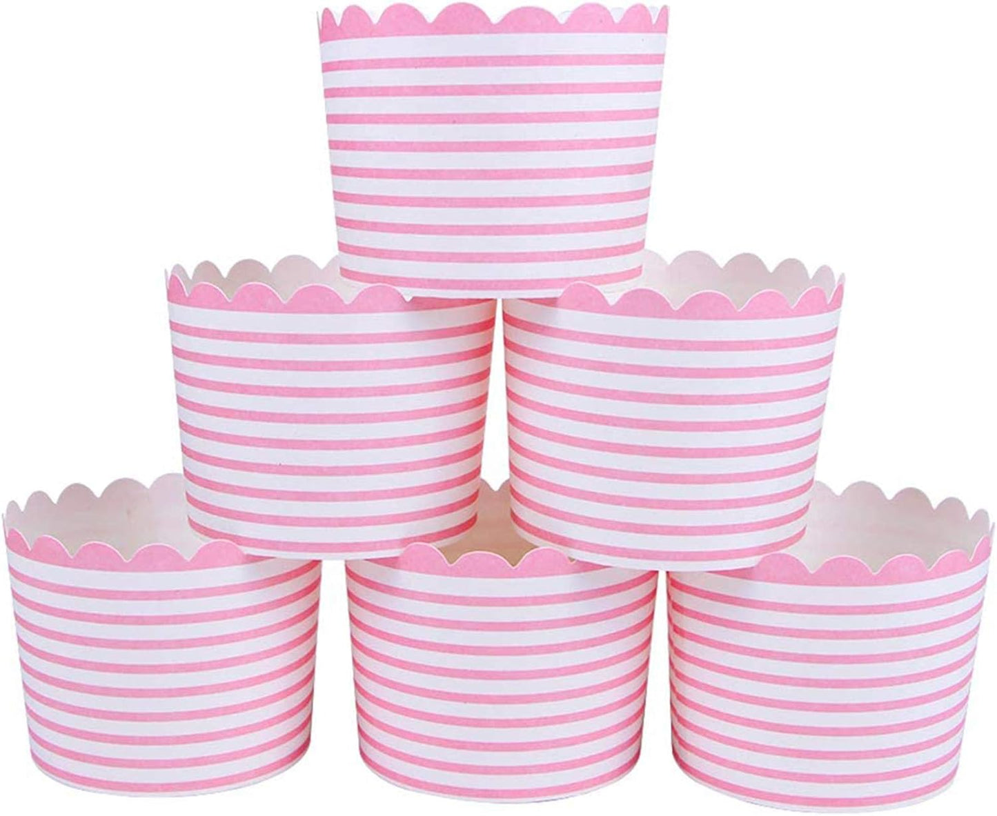 Webake Full Size Paper Baking Cups, 6oz Pink Cupcake Liners for Cupcake Bath Bomb, Muffin Case, Great for Cupcake Baking Decoration Set of 25 (Pink Stripe)