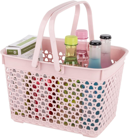 Anyoifax Portable Shower Caddy Tote, Plastic Storage Basket with Handle Bath Organizer Bin for Bathroom, Pantry, Kitchen, College Dorm, Garage - 11.2 x 7.9 x 6.8 in - Pink