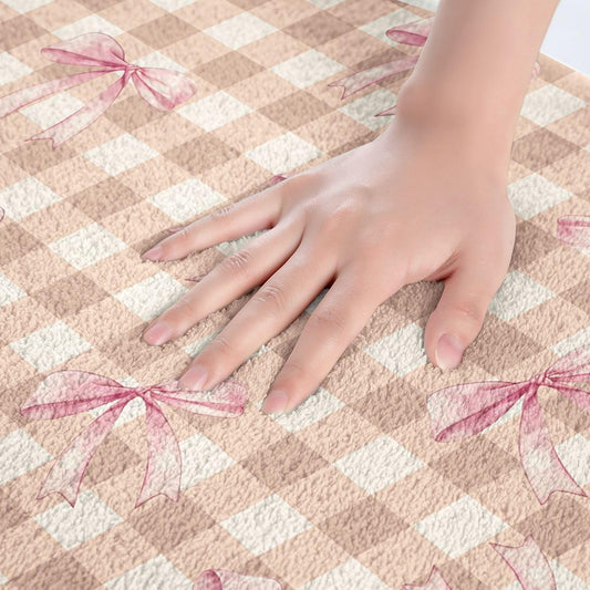 jejeloiu Bowknot Bathroom Rugs Checkerboard Bath Mats Microfiber Pink Bow Bathroom Accessories Plaid Floor Doormats Non-Slip 16"x24" Soft