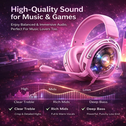 K98 Gaming Headset with Mic, Wired Over Ear Headphones for PC, PS5, PS4, Xbox One, 50mm Stereo Surround Sound, Aluminum Frame, Memory Foam Ear Cushions, Noise Cancelling Mic (Pink)