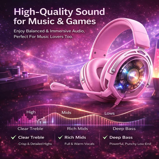 K98 Gaming Headset with Mic, Wired Over Ear Headphones for PC, PS5, PS4, Xbox One, 50mm Stereo Surround Sound, Aluminum Frame, Memory Foam Ear Cushions, Noise Cancelling Mic (Pink)