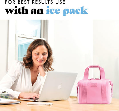 Fit & Fresh Remi Lunch Bag for Women Work – Neoprene Lunch Tote with Containers & Ice Pack, Reusable Meal Prep Lunch Box, Large Capacity, Machine Washable, Pink