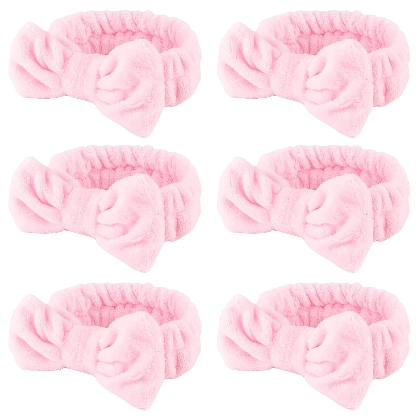 WHAVEL 6 Pack Pink Spa Headband for Washing Face, Skincare Headbands Microfiber Pink Party Favors Sleepover (Type 14)