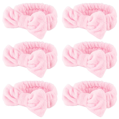 WHAVEL 6 Pack Pink Spa Headband for Washing Face, Skincare Headbands Microfiber Pink Party Favors Sleepover (Type 14)